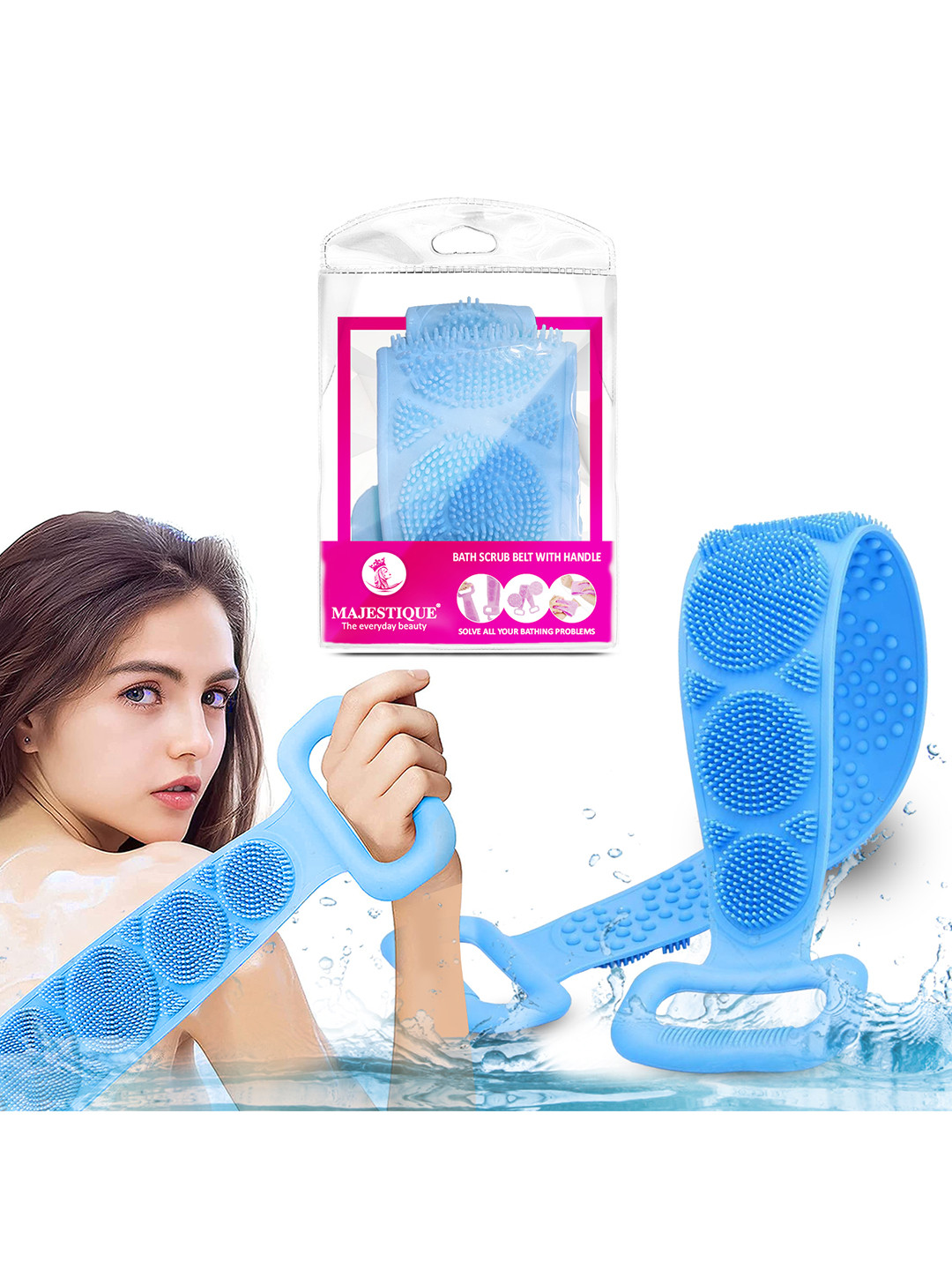 MAJESTIQUE Set of 2 Silicone Scrub Belt with Handle - Green & Pink