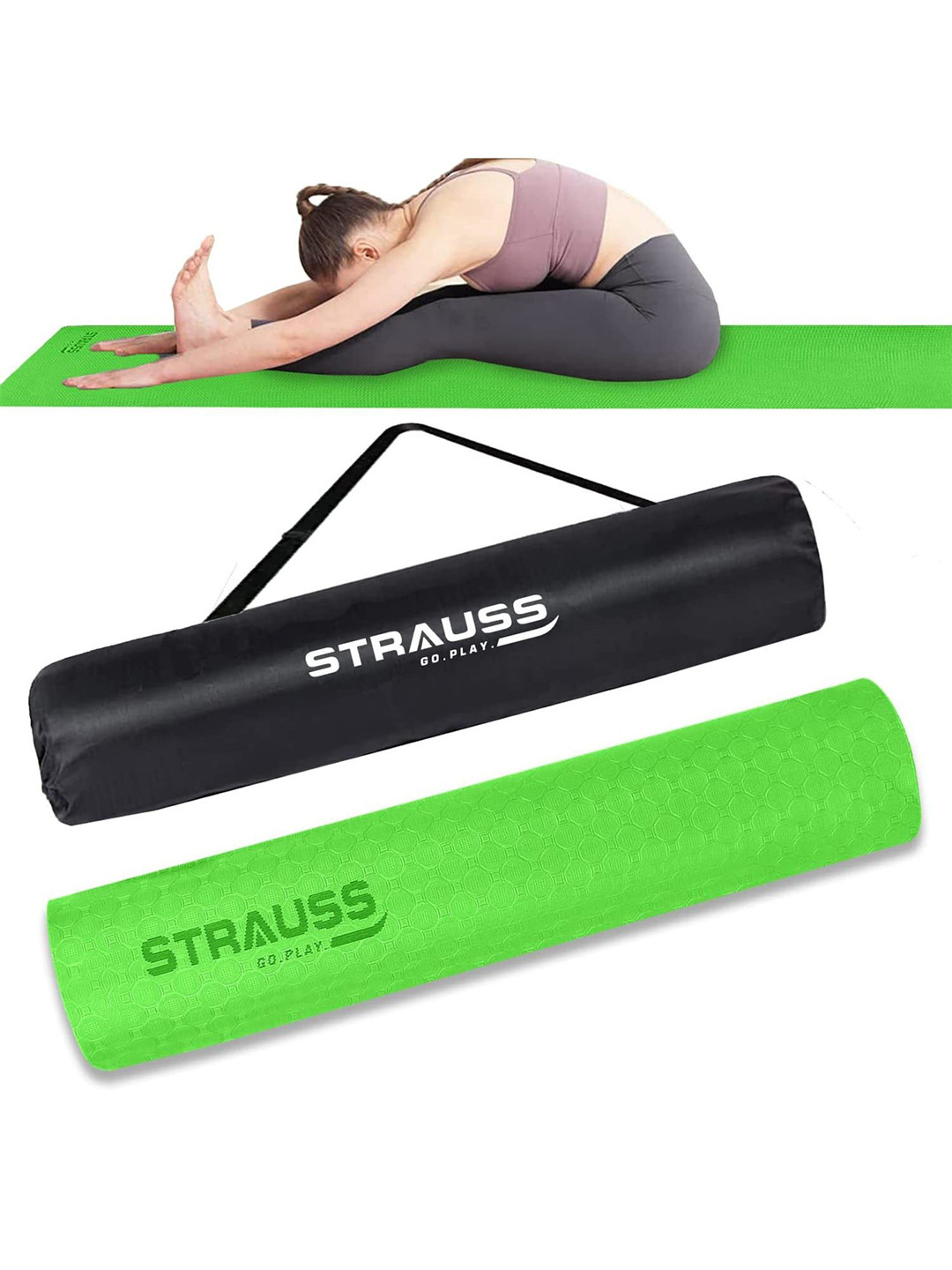 STRAUSS Green Self Design Rectangular Anti-Skid Yoga Mat With Strap