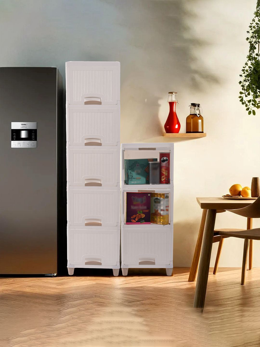 Kuber Industries White 8 Pieces Multi-Utility Folding Cabinet Storage Organisers