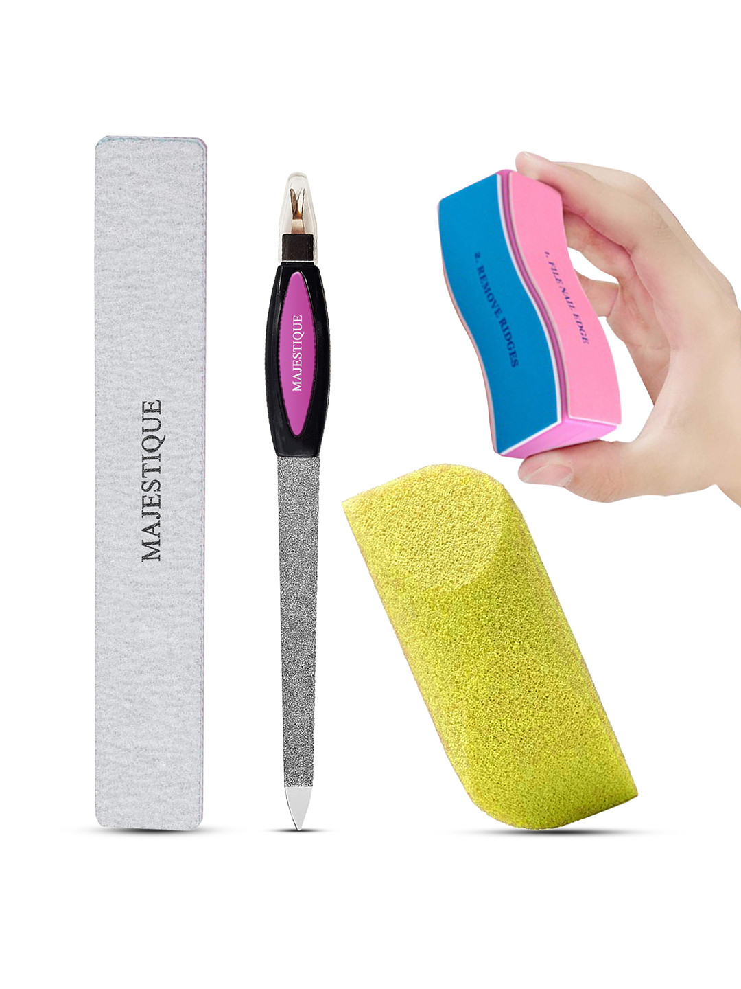 MAJESTIQUE Set Of 4 Flat Nail Files With Foot Buffer And Manicure 4 Side Buffer