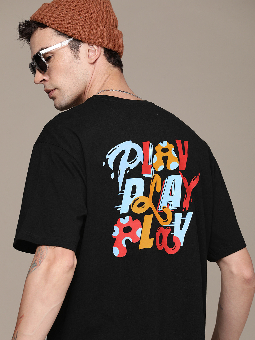 WROGN X Netflix Typography Printed Drop-Shoulder Sleeves Pure Cotton Oversized T-shirt