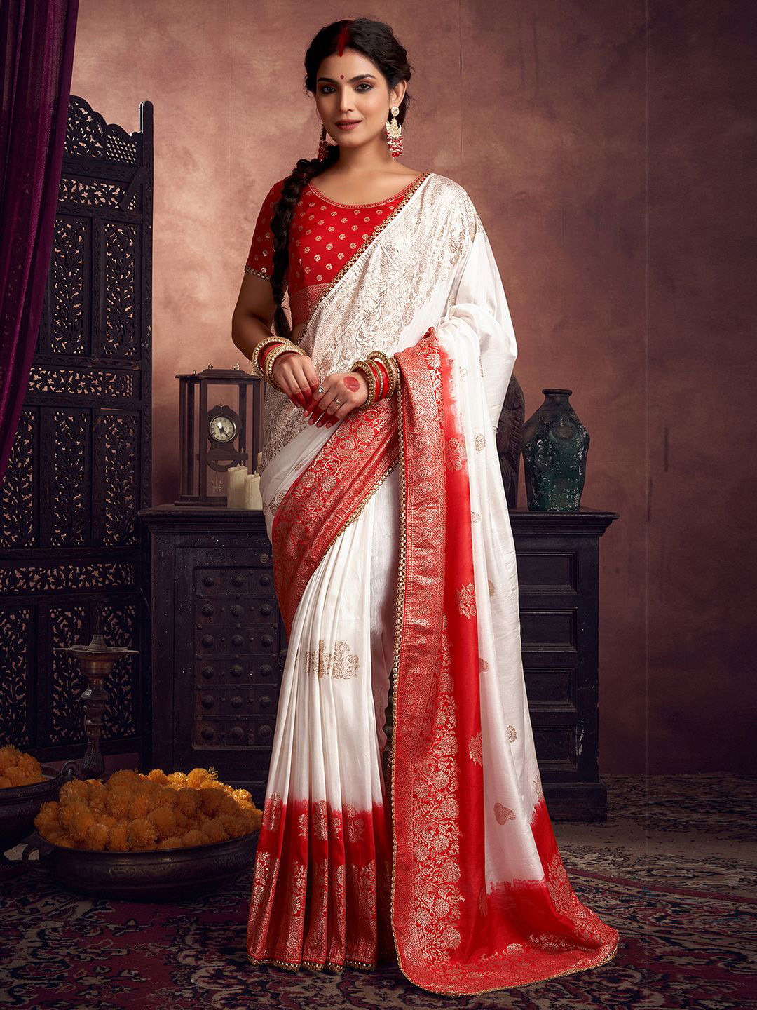 Satrani Woven Design Zari silk Baluchari Saree