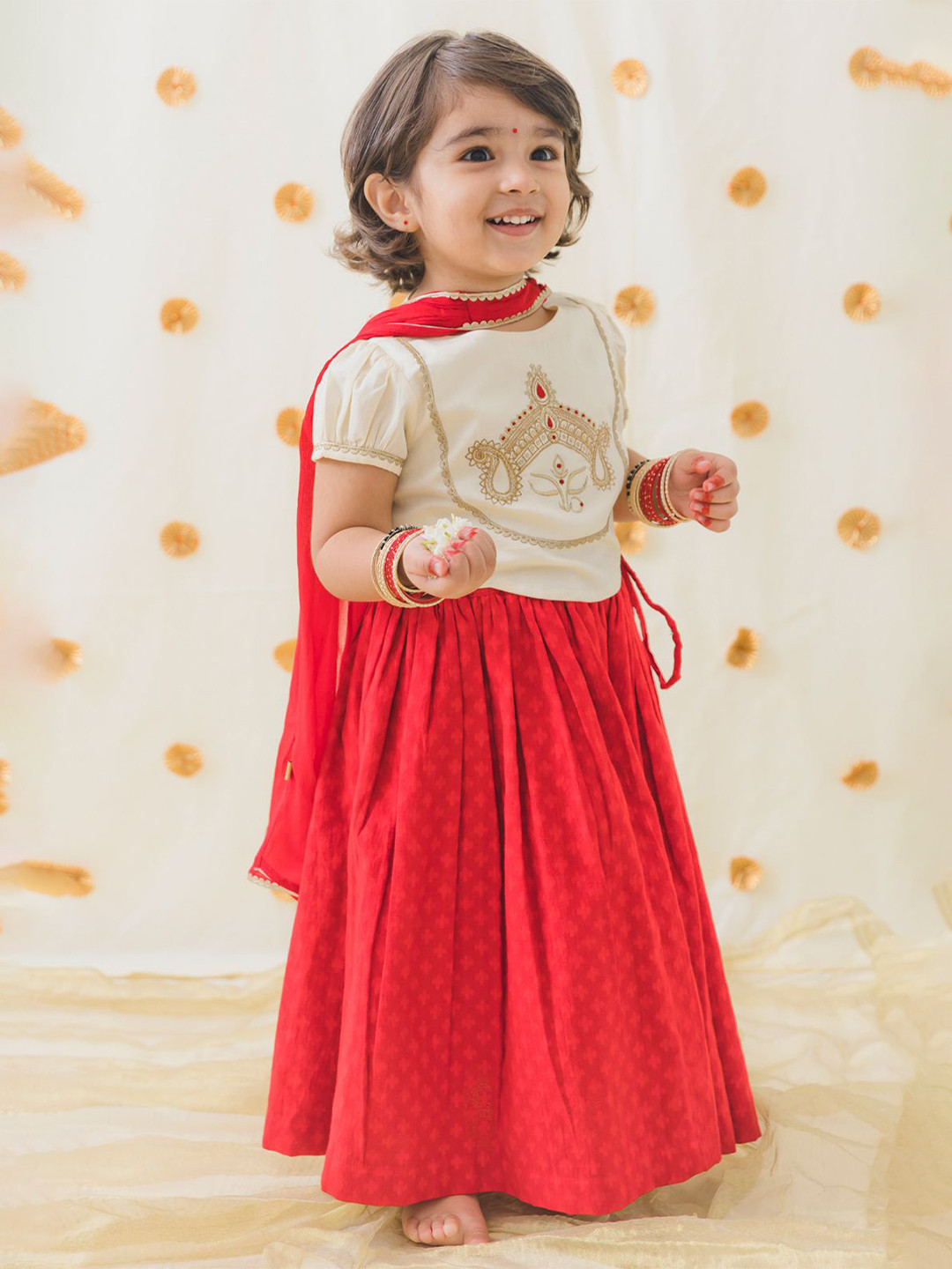 Tiber Taber Girls Embroidered Thread Work Cotton Ready to Wear Lehenga Choli