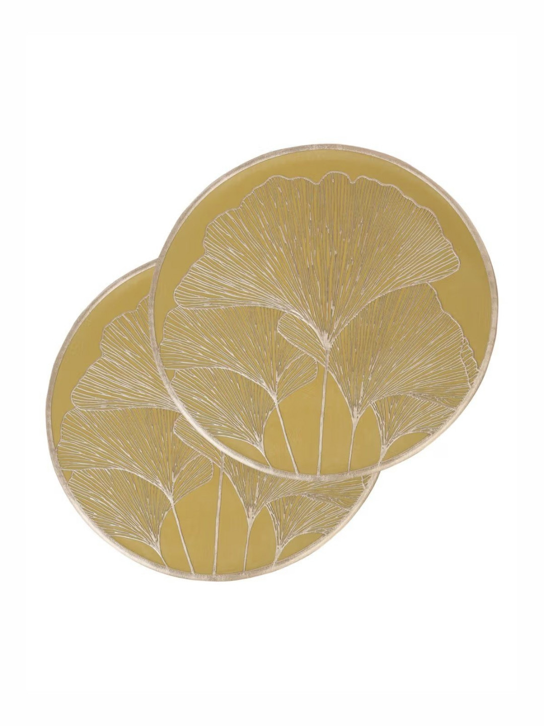 Dakshya Industries 2 Pieces Mustard Yellow & Gold-Toned Floral Table Placemats