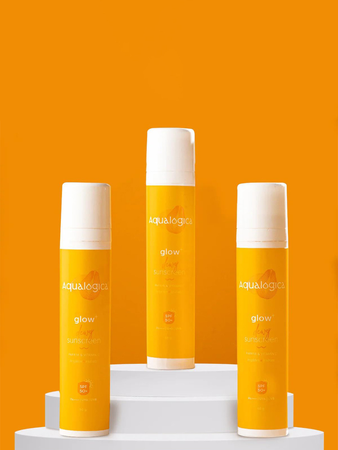 Aqualogica Set Of 3 Glow+ Dewy Papaya & Vit-C Sunscreen SPF50 PA++++ 50g Each