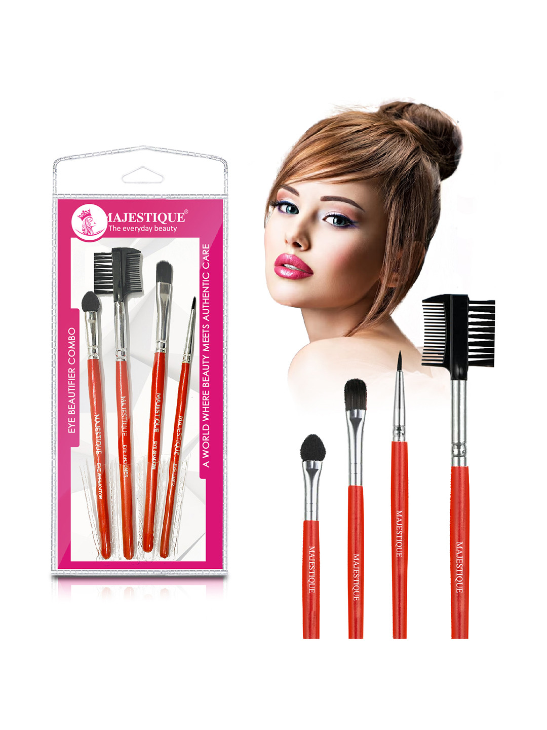 MAJESTIQUE Set of 4 Eye Beautifier Makeup Brushes - Red