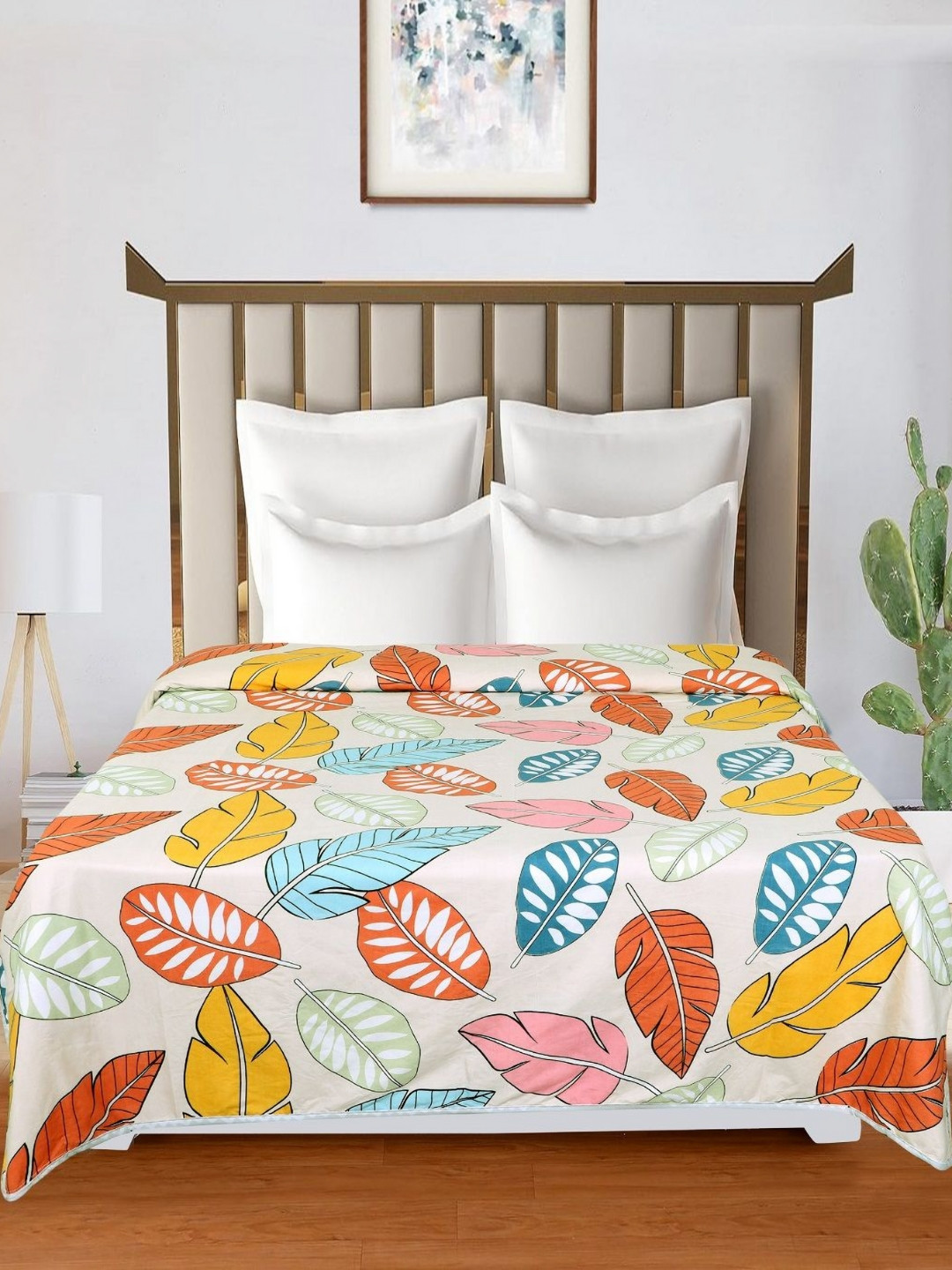 RD TREND Beige & Orange Floral Printed Microfiber AC Room 150 GSM Double Bed Dohar