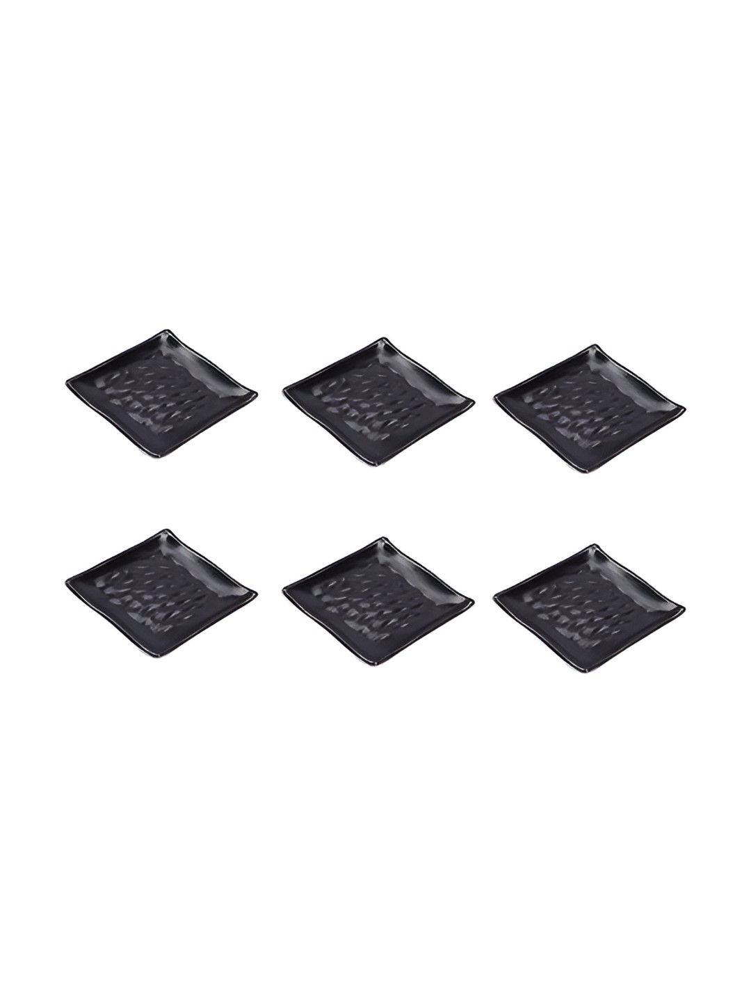 e kysa Black 6 Pieces Textured Square Shaped Dishwasher Safe Small Snack Plates