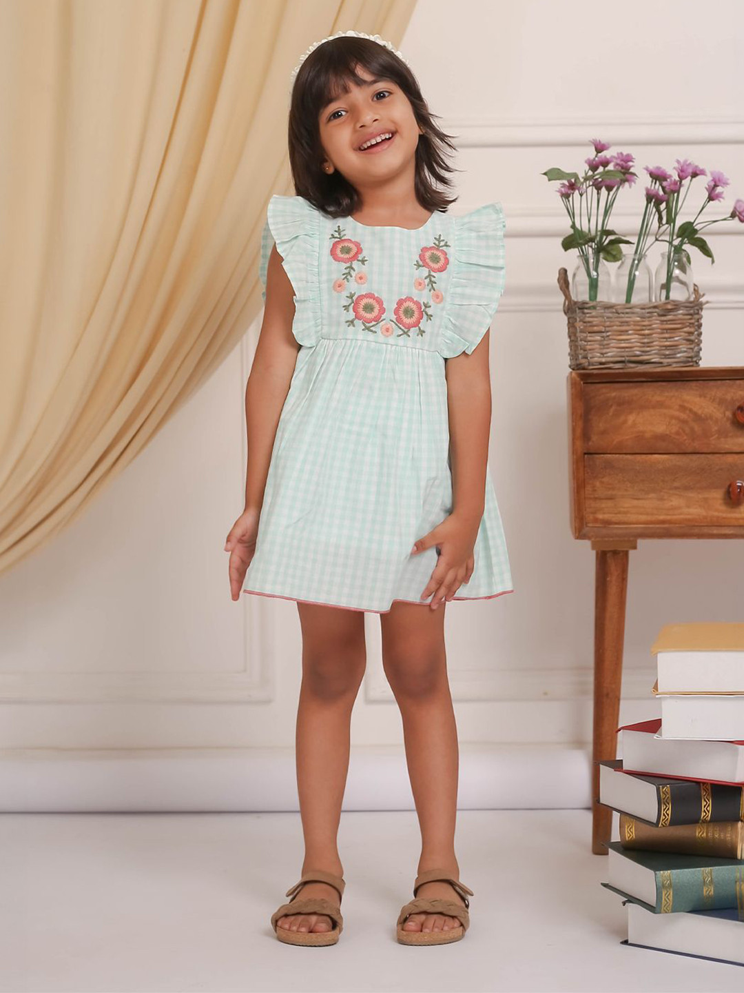 Budding Bees Embroidered Flutter Sleeve Fit & Flare Midi Dress