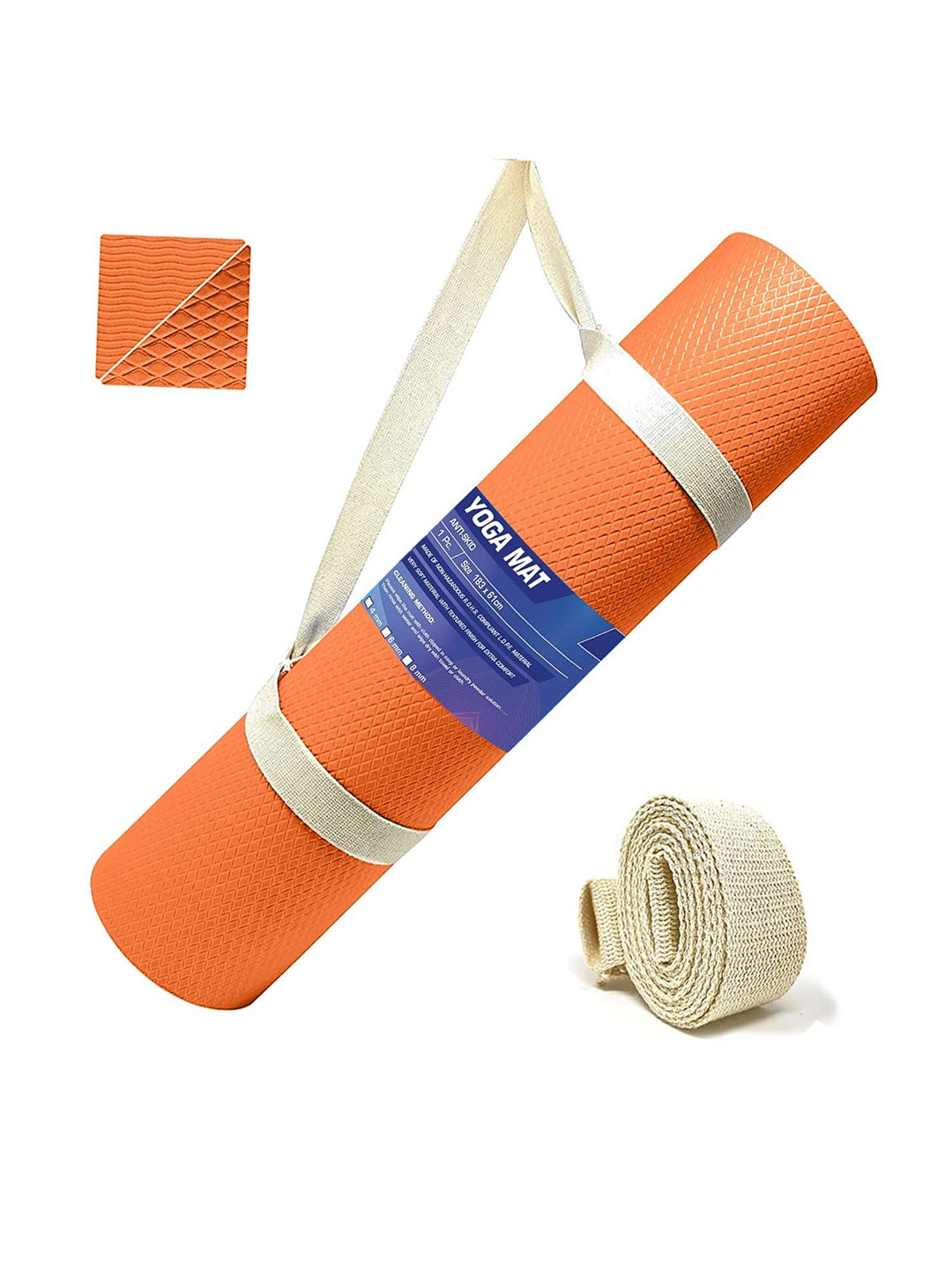 STRAUSS Orange Rectangle Anti Skid Yoga Mat With Strap