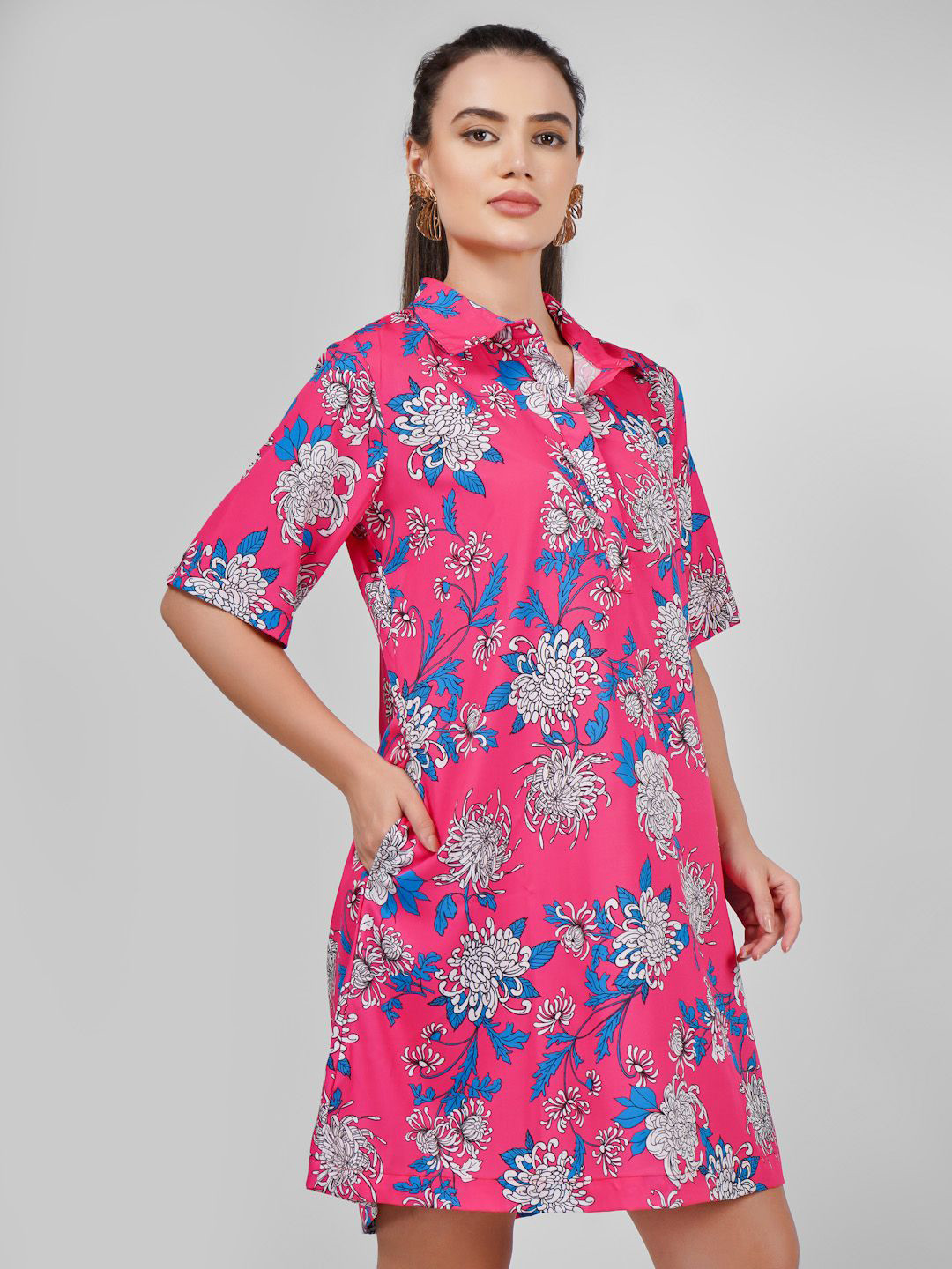 Sukshat Floral Printed A-Line Shirt Collar Mini Dress