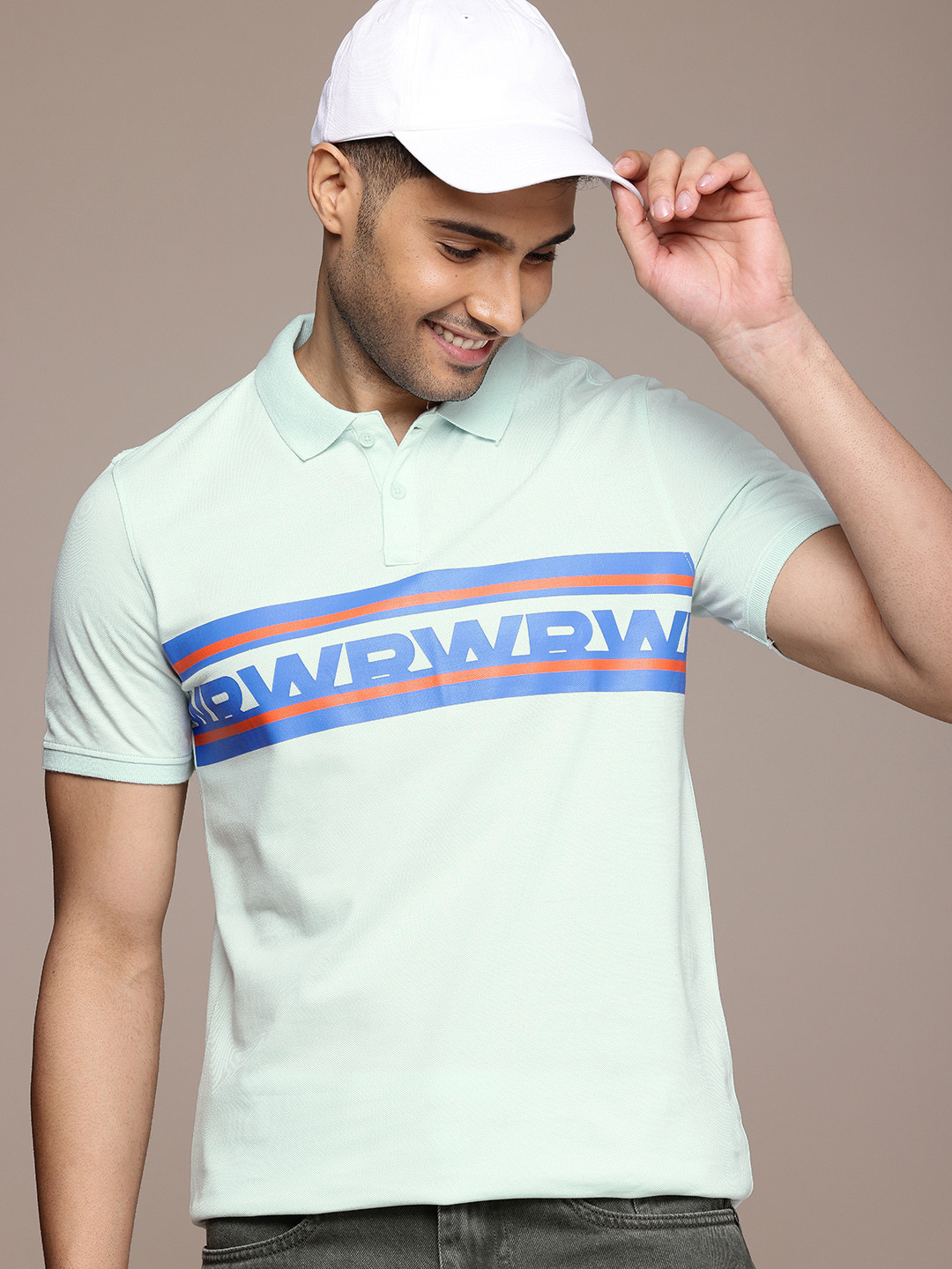 WROGN Typography Printed Polo Collar Cotton T-shirt