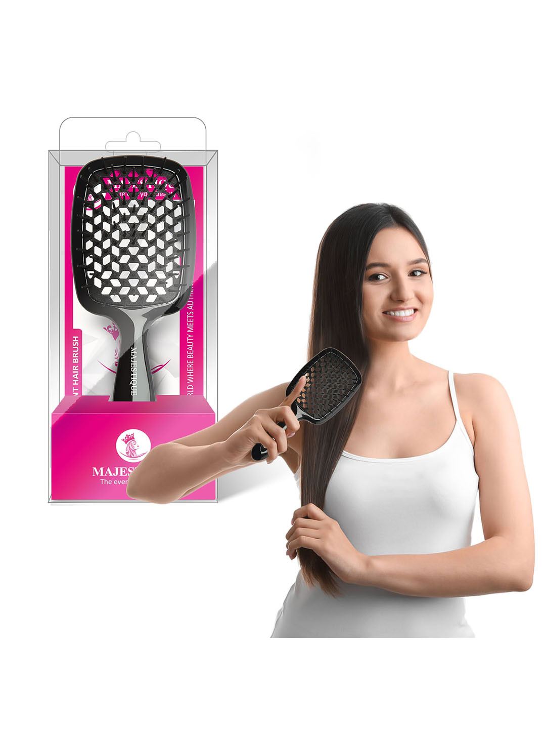 MAJESTIQUE Black 100% Bio-Friendly Super Vent Hair Brush
