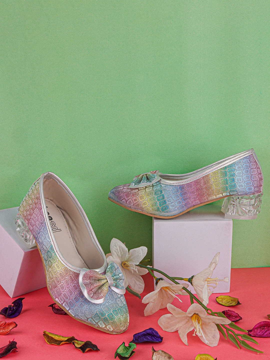 BAESD Girls Embellished Block Heels Mules With Bows