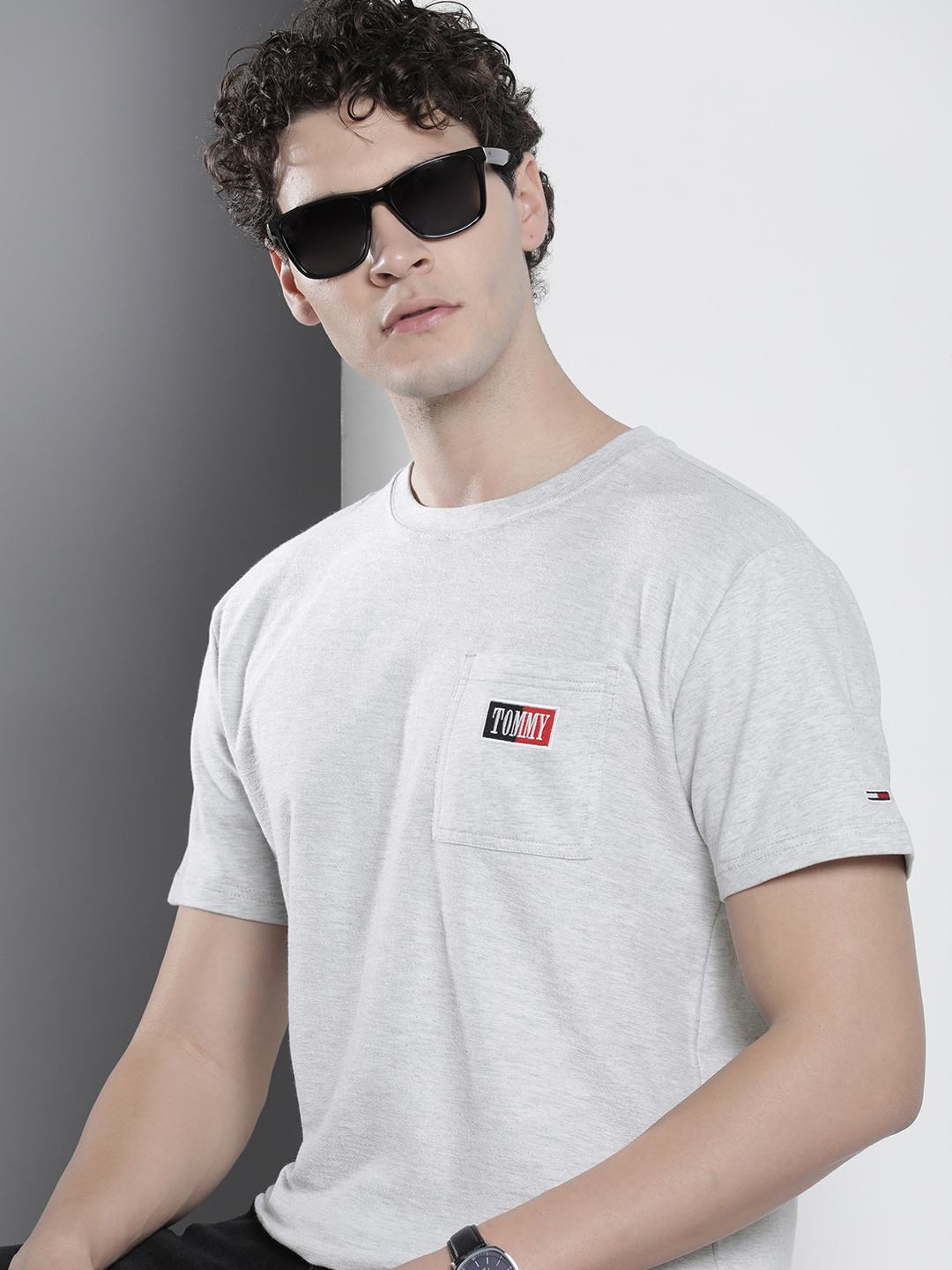 Tommy Hilfiger Self Design Pure Cotton T-shirt with Pocket Detail