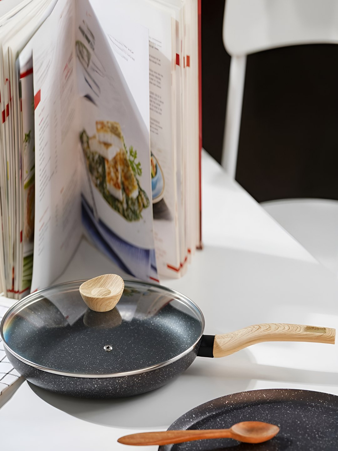 Kreme Venetia Grey & Biege Textured Aluminium Induction Base Fry Pan With Lid