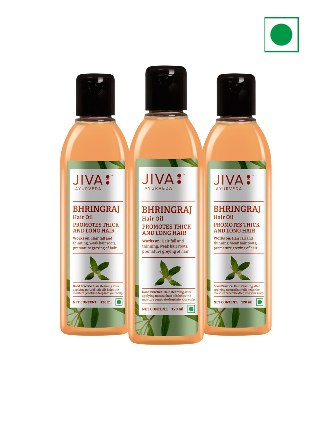 Jiva Set of 3 Bhringaraj Ayurvedic Hair Oil - 120ml Each