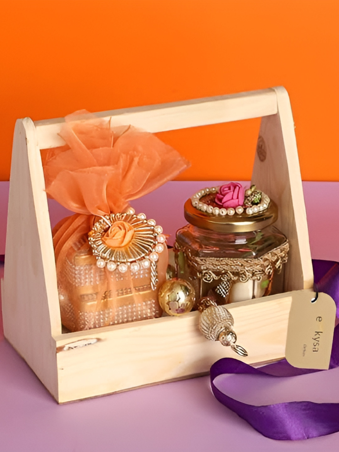 e kysa Beige Pine Wood Multipurpose Hamper Fancy Basket