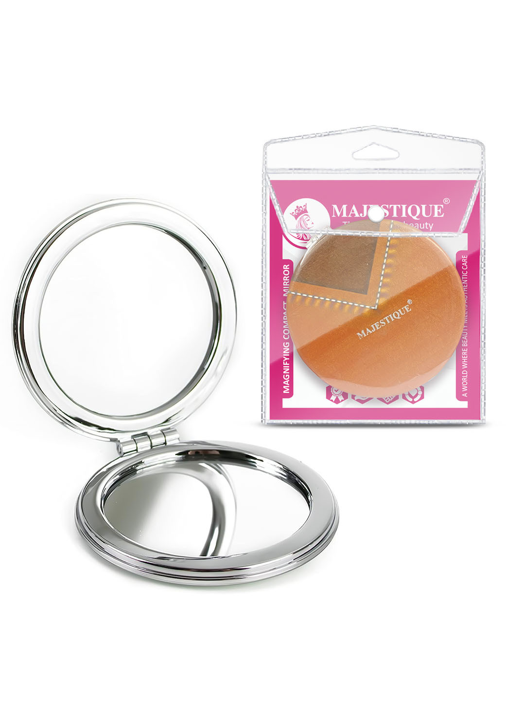 MAJESTIQUE Round Latherite Finish Compact Mirror