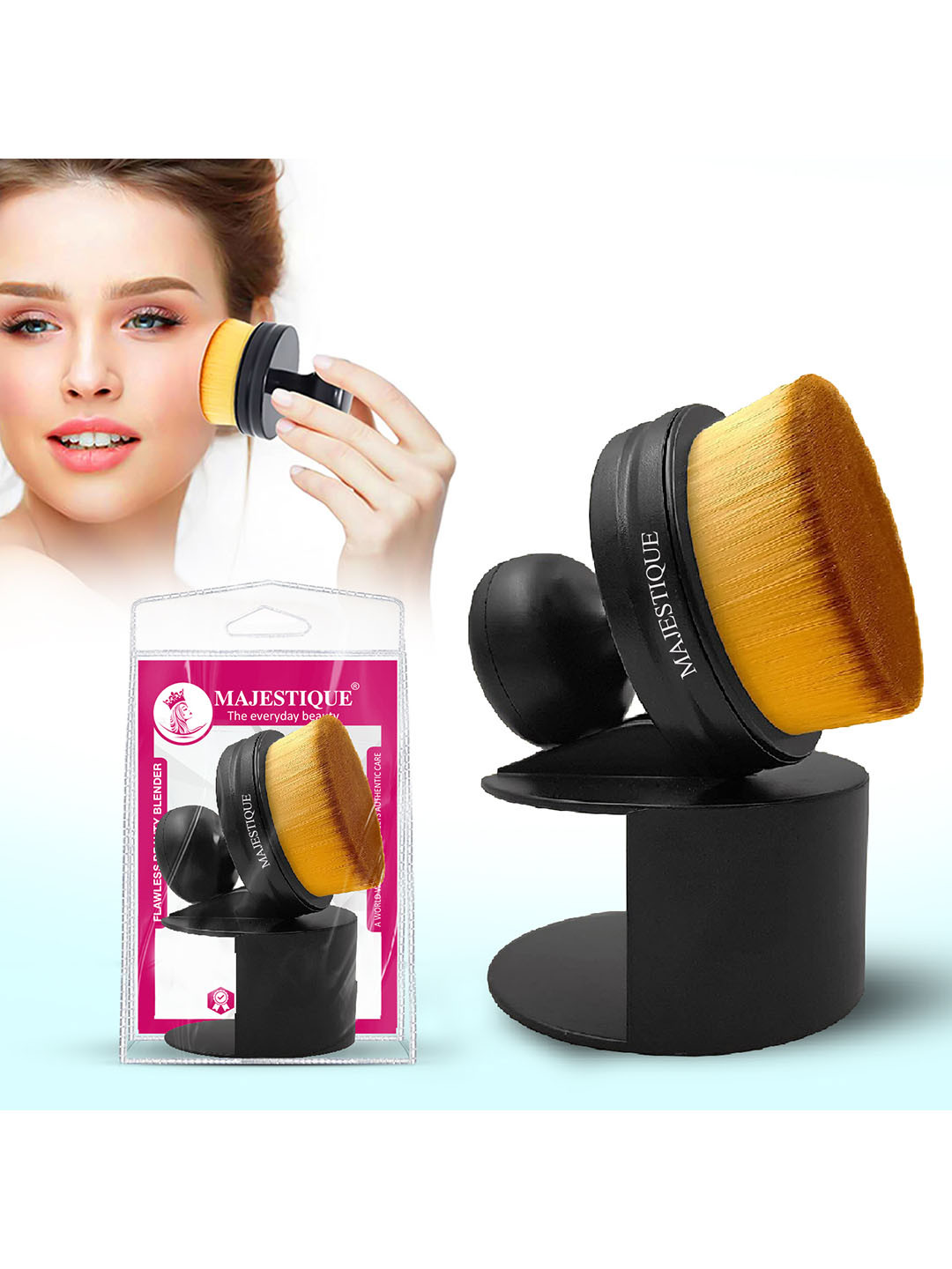 MAJESTIQUE Foundation Makeup Brush with Protective Case - Black