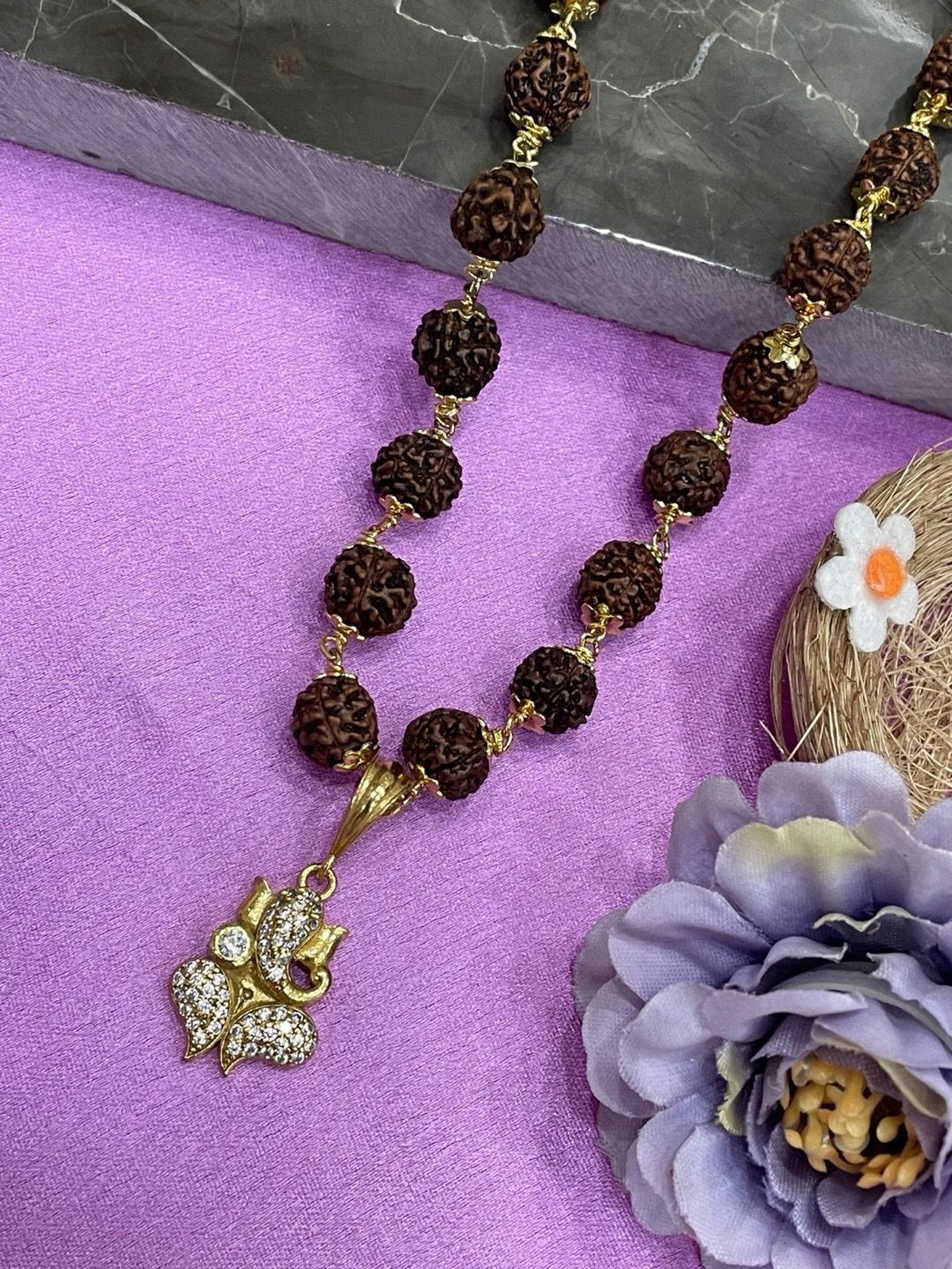 Digital Dress Room Men Brass Gold-Plated American Diamond Studded Lord Ganesha Necklace