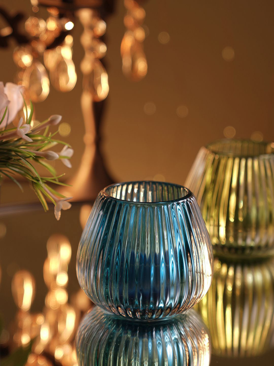 Pure Home and Living Blue Textured Glass Candle Holder