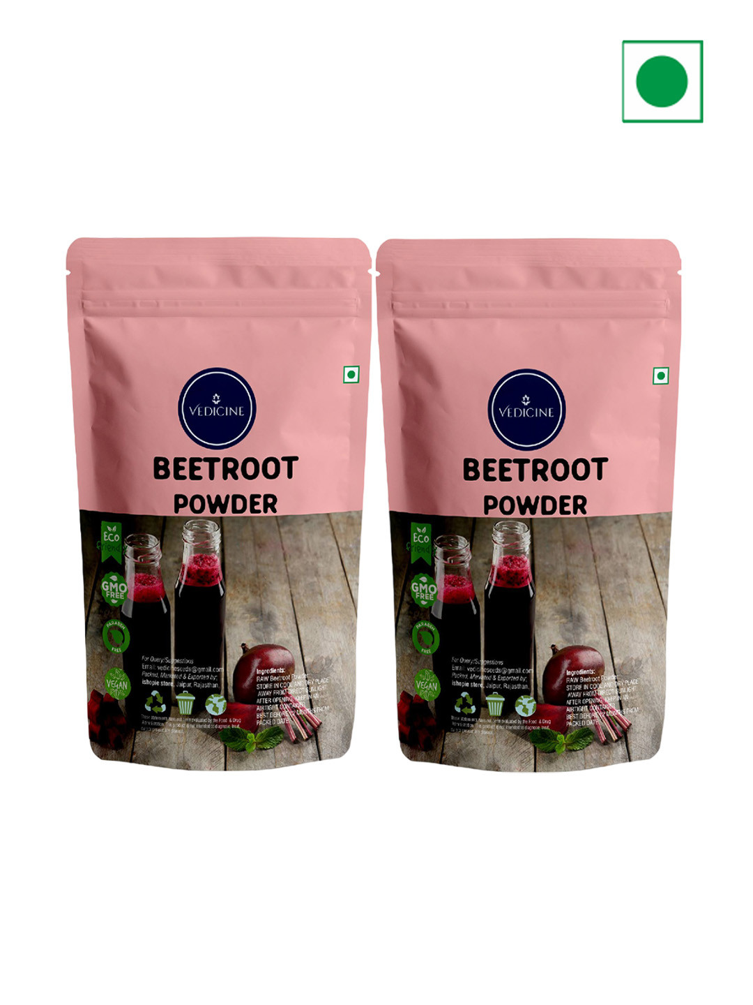 VEDICINE Set Of 2 Pure Spray Dried Edible Beetroot Powder - 500g Each
