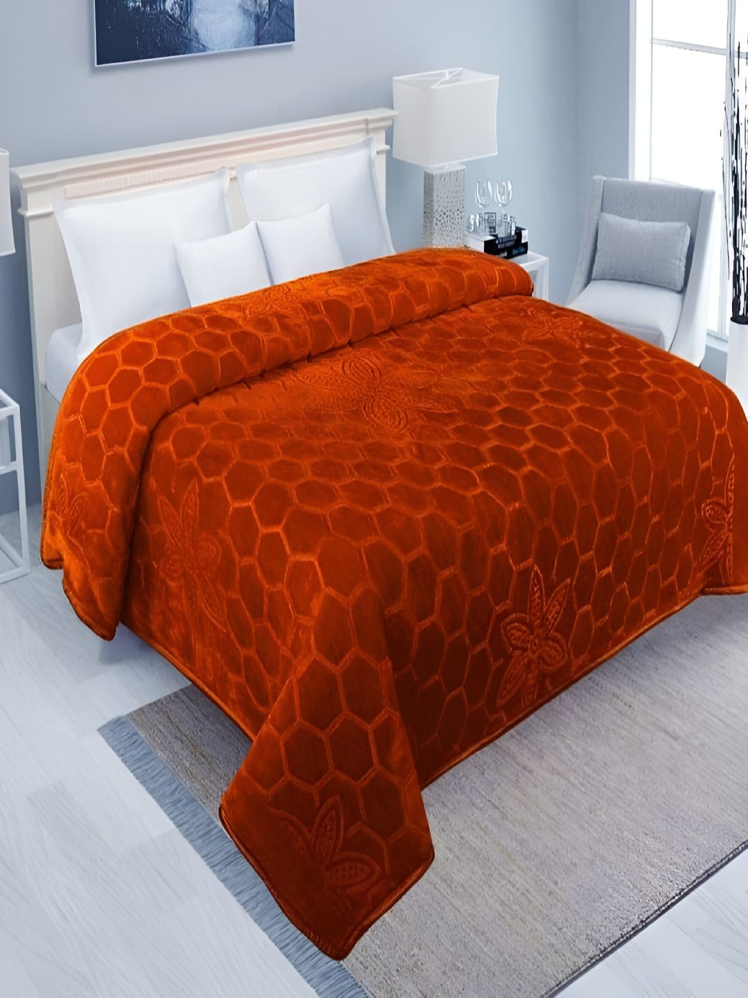 tundwal's Rust Floral Mink Heavy Winter Single Bed Blanket