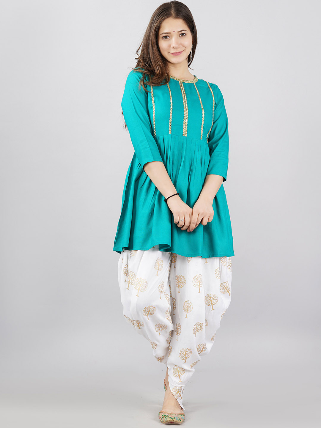 TFP Women Floral Yoke Design Empire Gotta Patti Kurta with Dhoti Pants