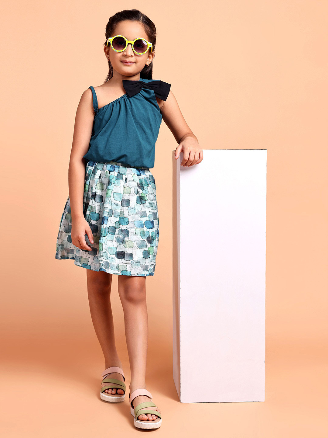 YK Girls One Shoulder Pure Cotton Top with Skirt