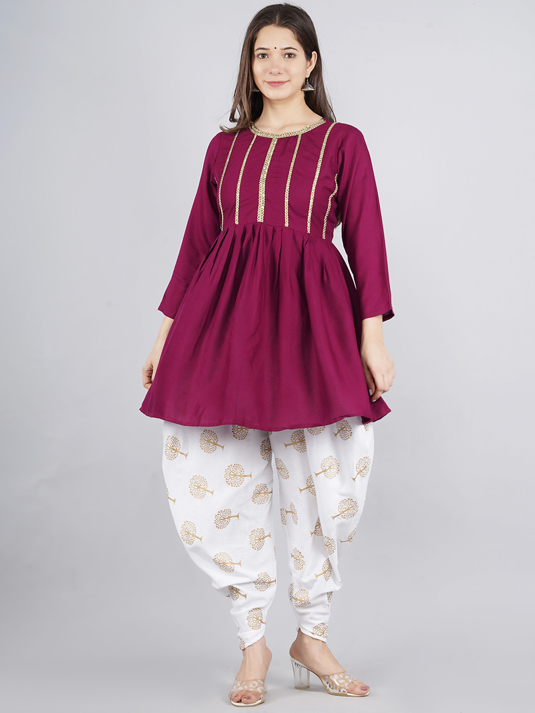 TFP Women Floral Yoke Design Regular Gotta Patti Kurta with Dhoti Pants