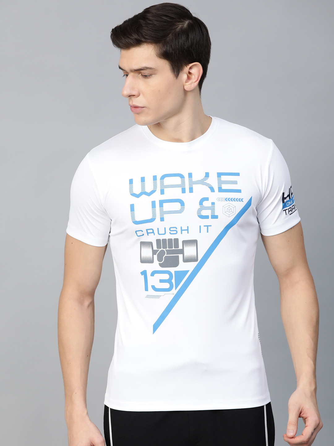 HRX by Hrithik Roshan Men White & Blue Training Regular Fit T-shirt