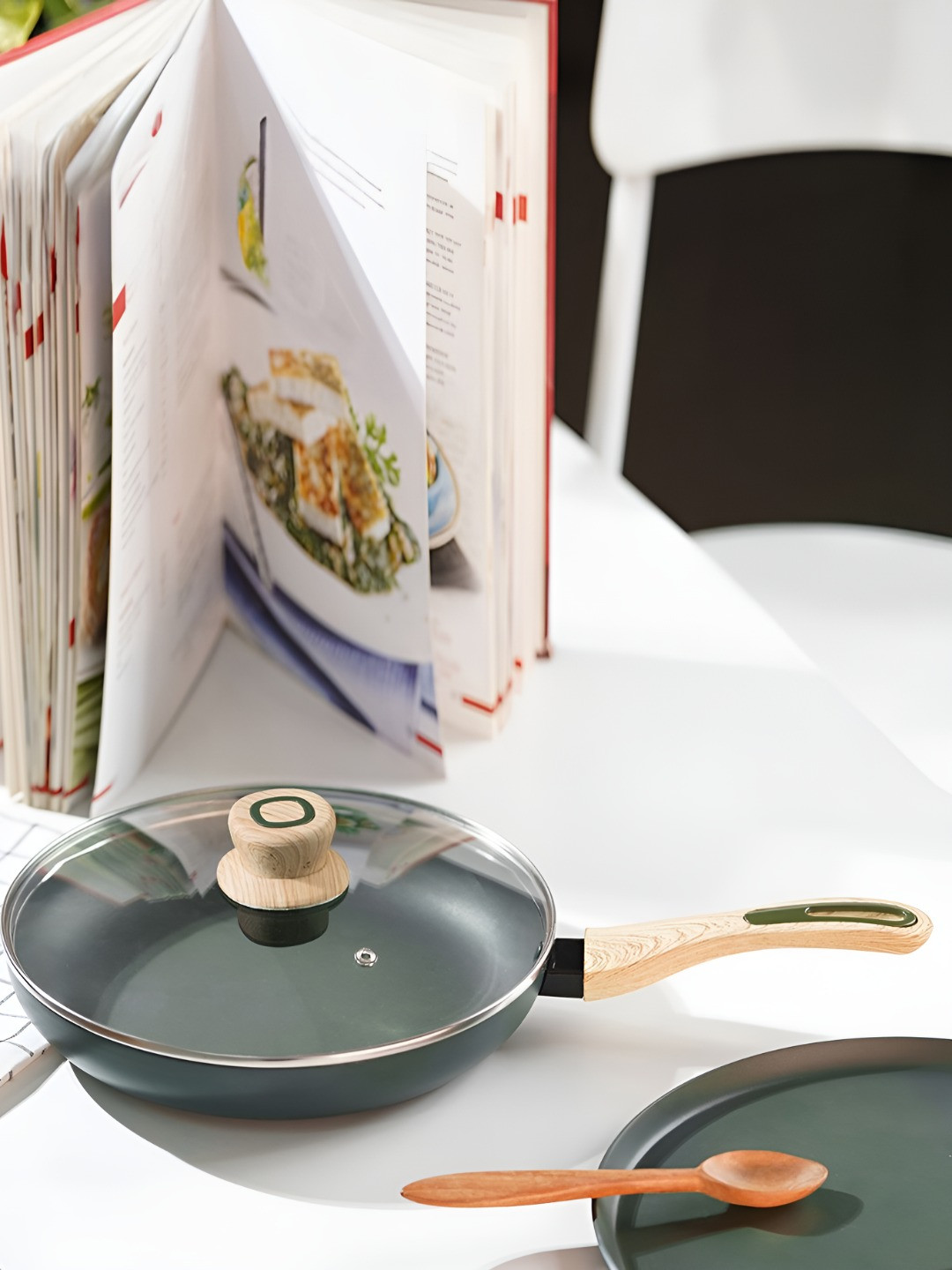 Kreme Venetia Green Aluminium Induction Base Frying Pan With Lid