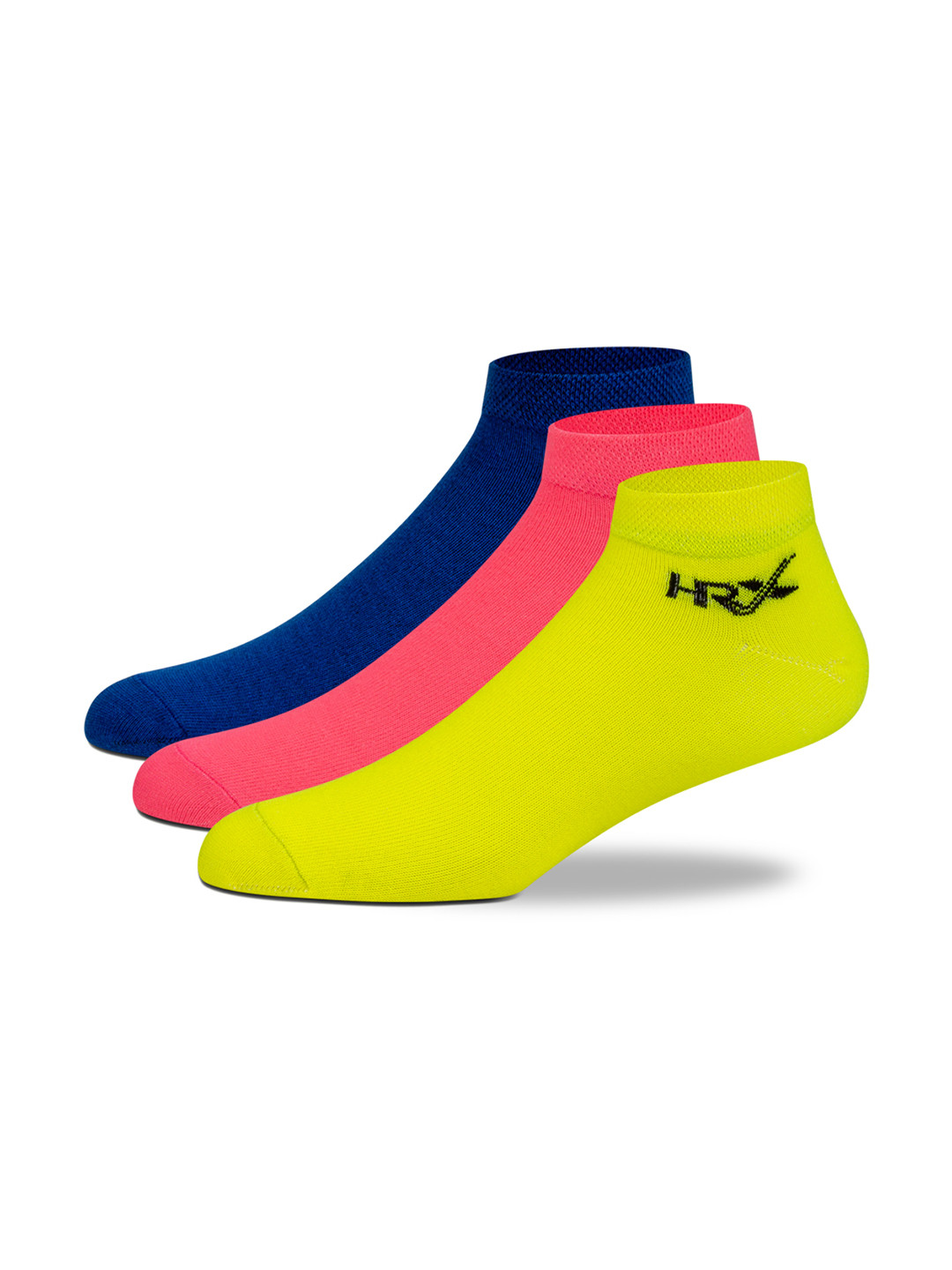 HRX by Hrithik Roshan Women Pack Of 3 Navy Blue & Yellow Cotton Ankle Length Sports Socks