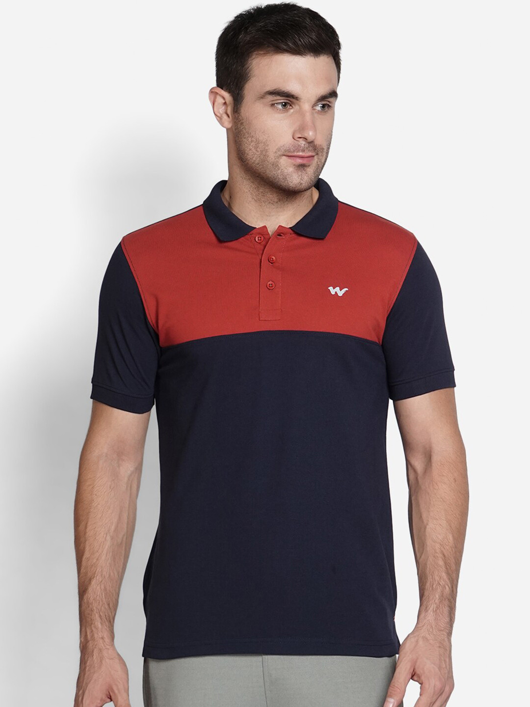 Wildcraft Men Navy Blue & Rust Colourblocked Polo Collar T-shirt
