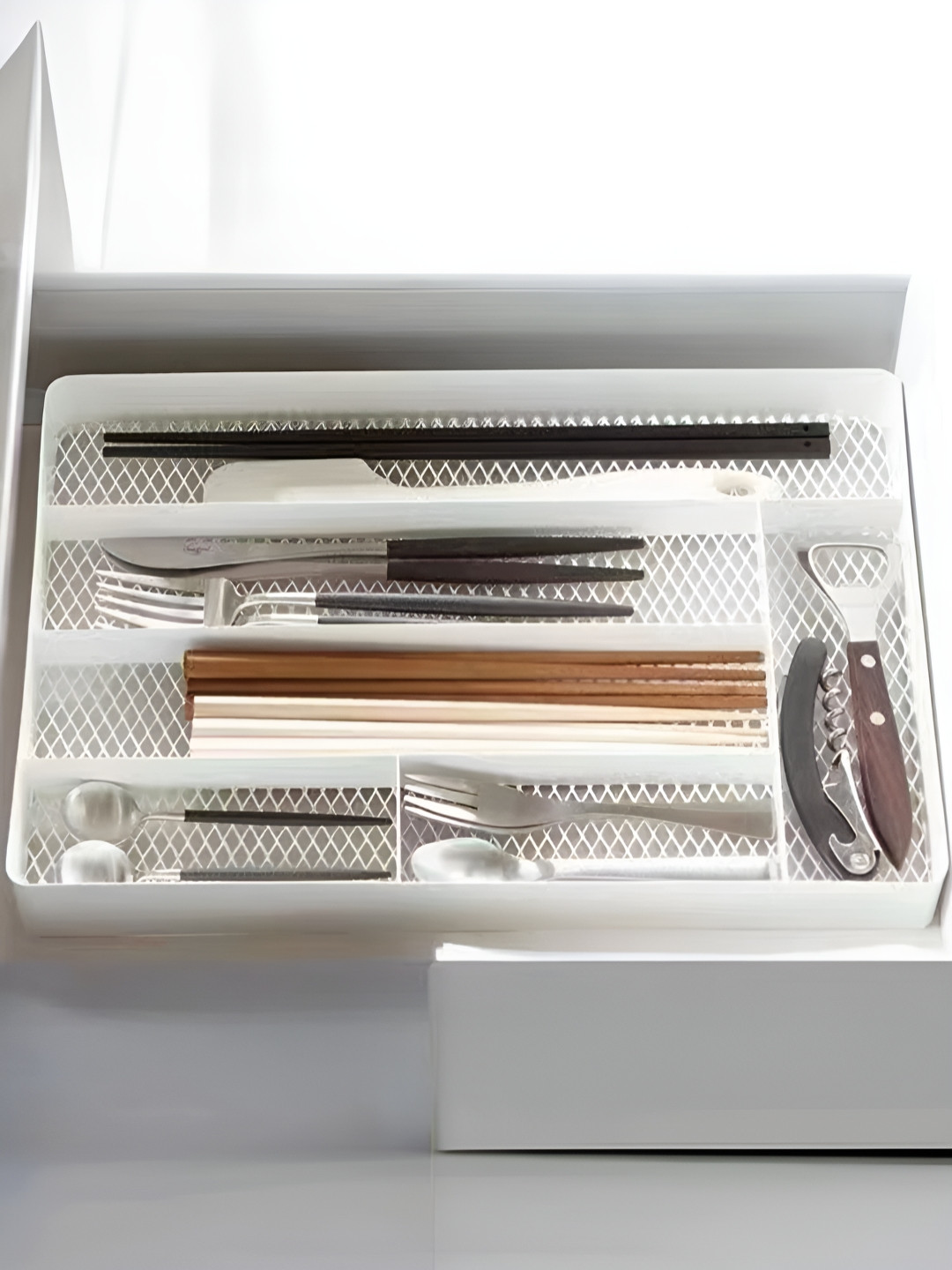 UMAI White Cutlery Kitchen Basket Drawer Organiser