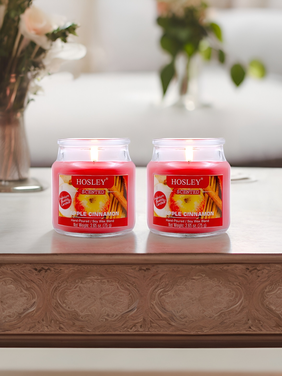 HOSLEY for Home Dcoration 2Pcs 1 Wick Apple Cinnamon Solid Geometric Regular Jar Candles