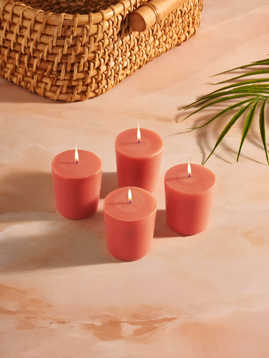Living scapes by Pantaloons 4Pcs 1 Wick Scented Solid Geometric Regular Pillar Candles