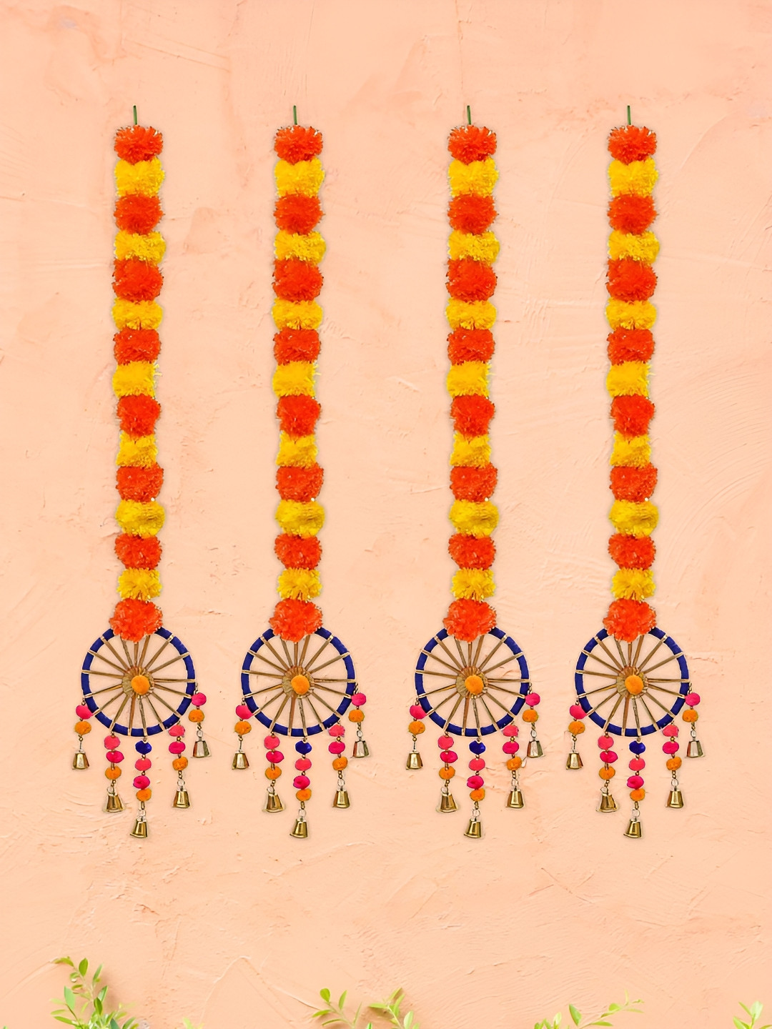 eCraftIndia Artificial Marigold Flowers Hangings Plastic 4Pcs Wall Hangings-5.5In