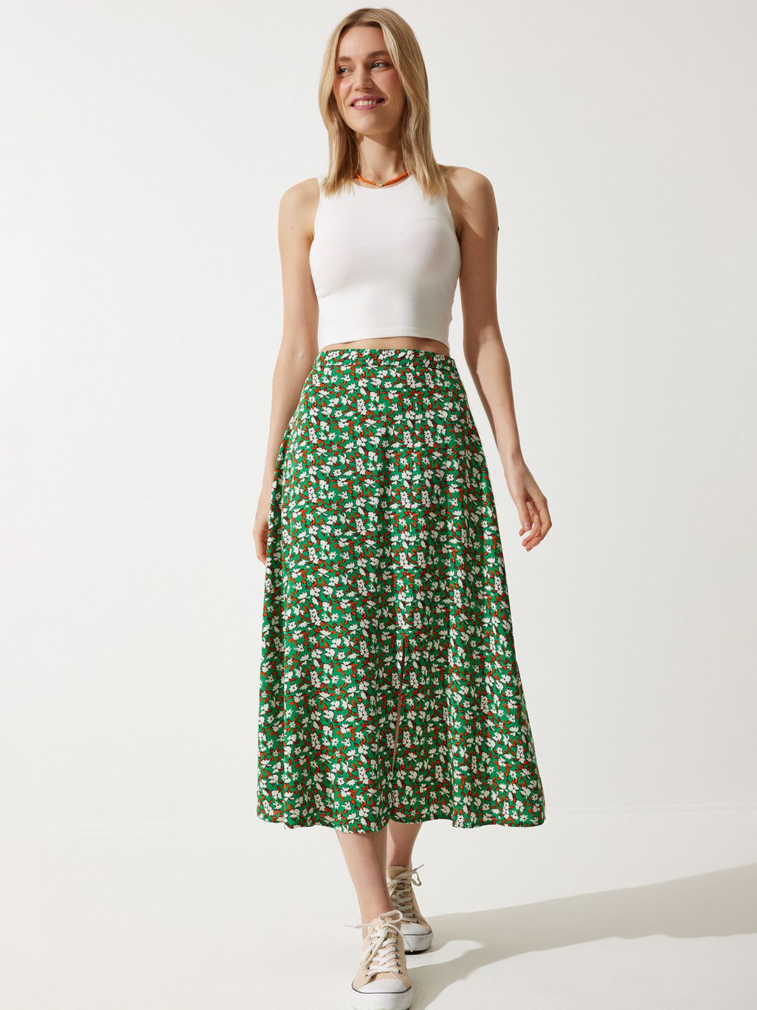 Happiness istanbul Floral Printed Flared Midi Skirts