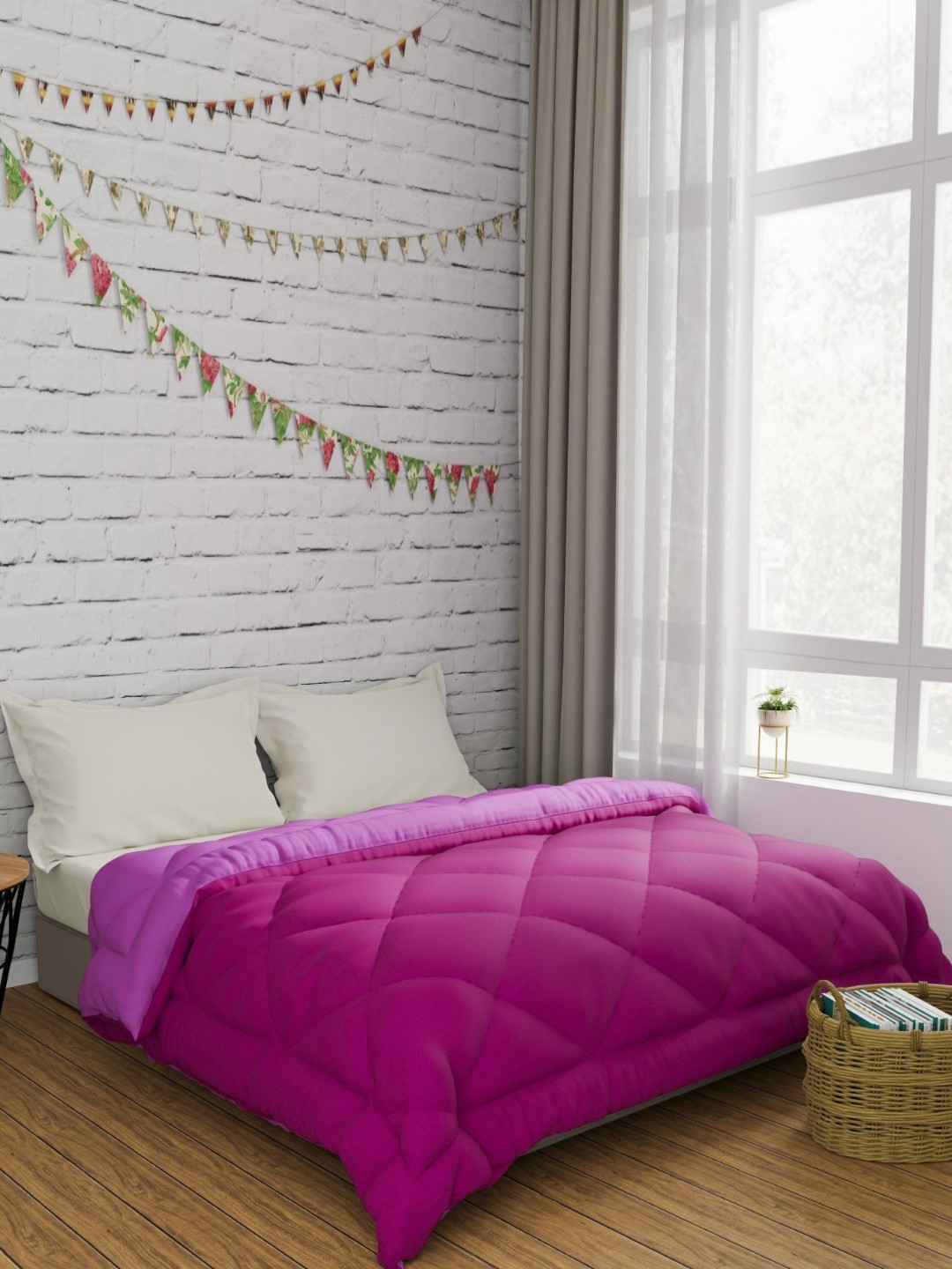 LA VERNE Pink Geometric Microfiber Heavy Winter 350 GSM Double Bed Comforter