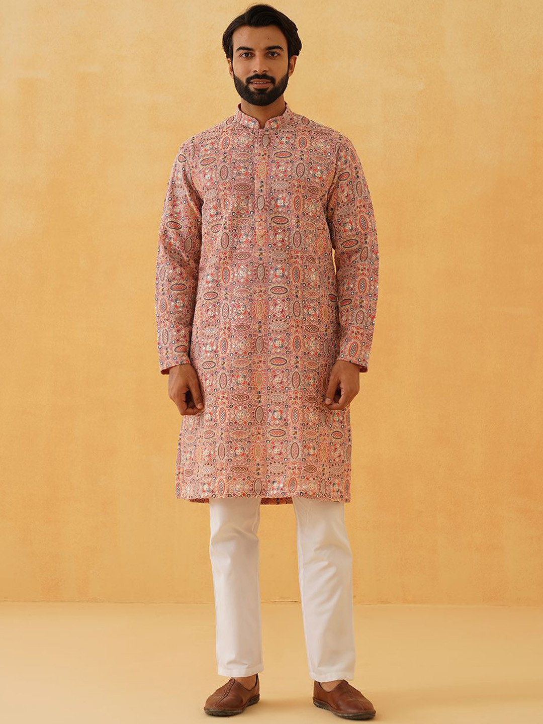 SOJANYA LUXE Floral Kashmiri Embroidered Sequinned Georgette Straight Kurta With Trousers