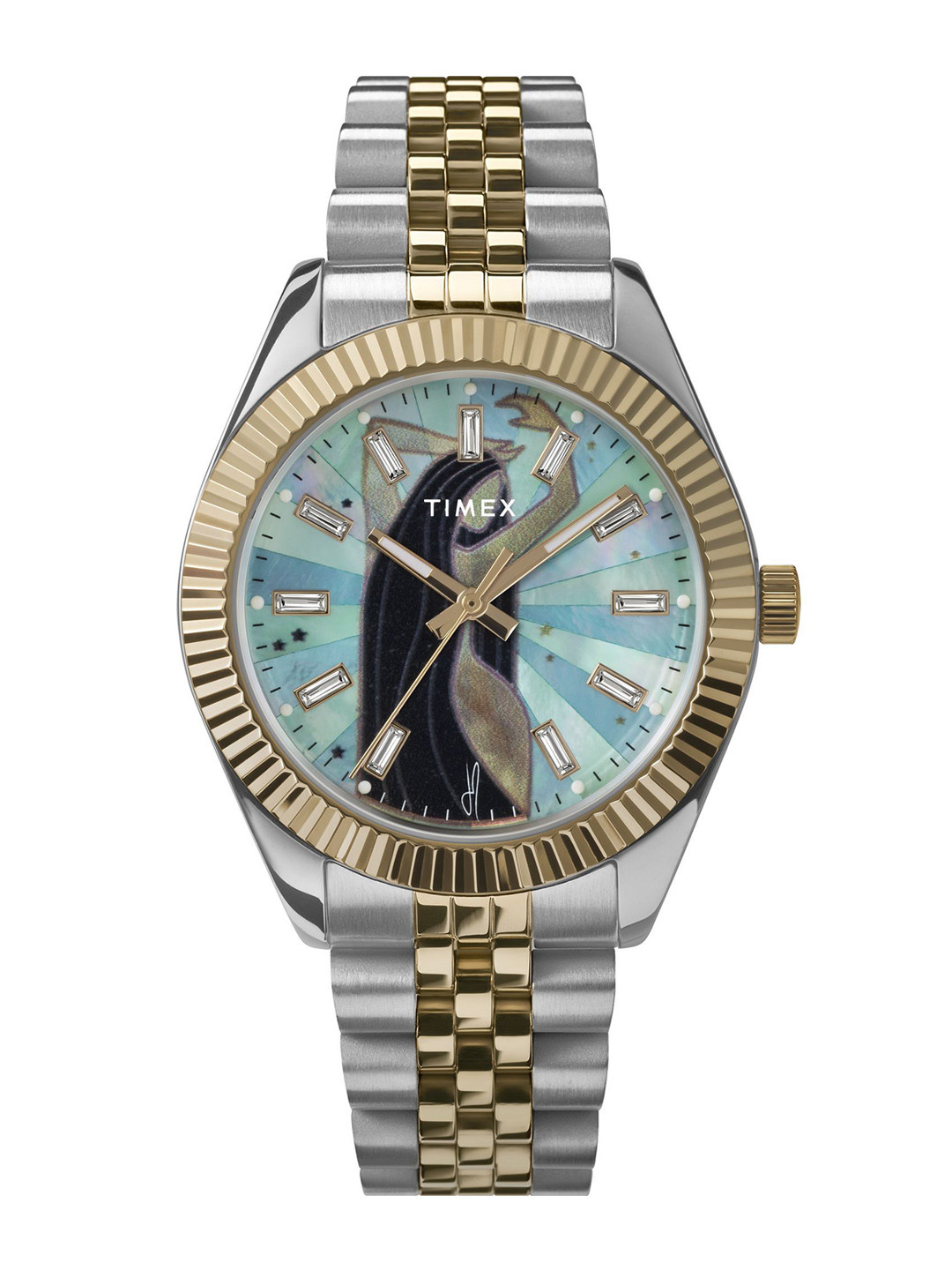 Timex Women Patterned Dial & Stainless Steel Straps Analogue Watch TW2W63600X6