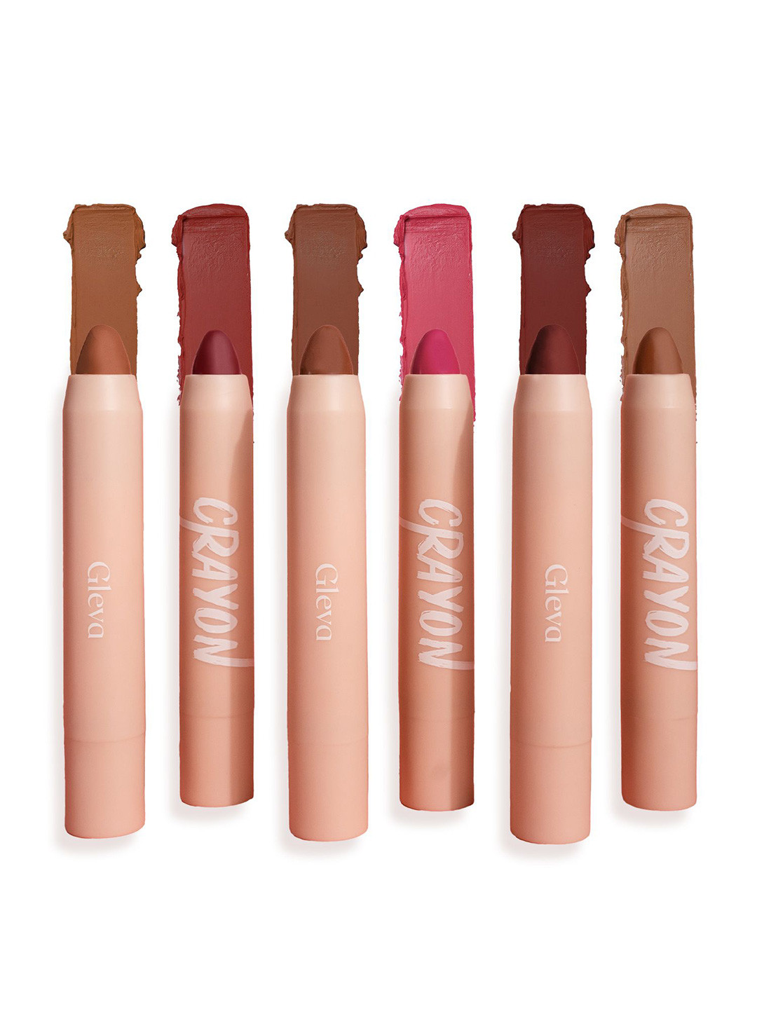 Gleva Set Of 6 Long Lasting Water-Resistant Crayon Silky Matte Lipsticks