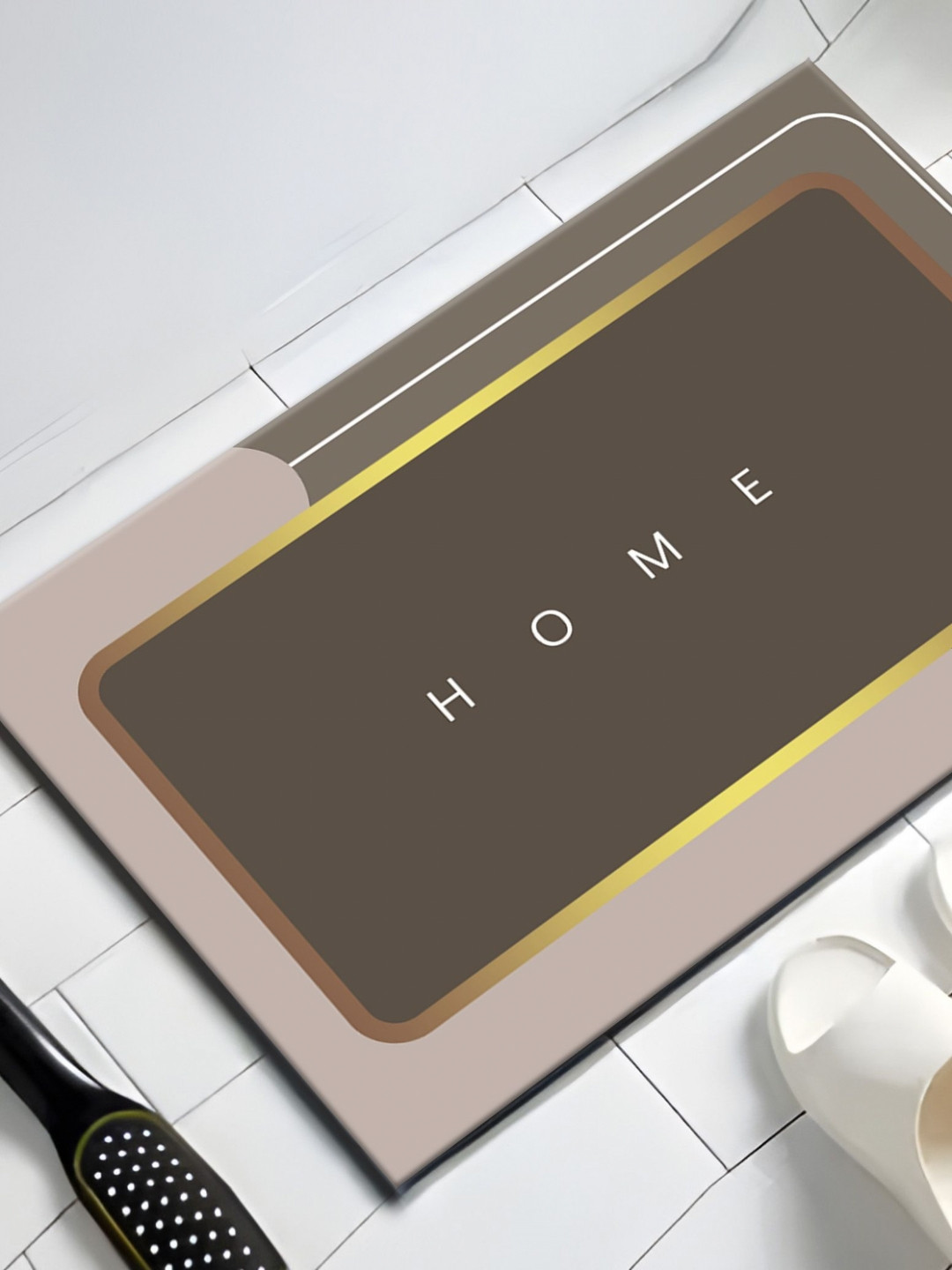 UMAI Brown & Beige-Color Anti-Skid 210 GSM Bath Rug