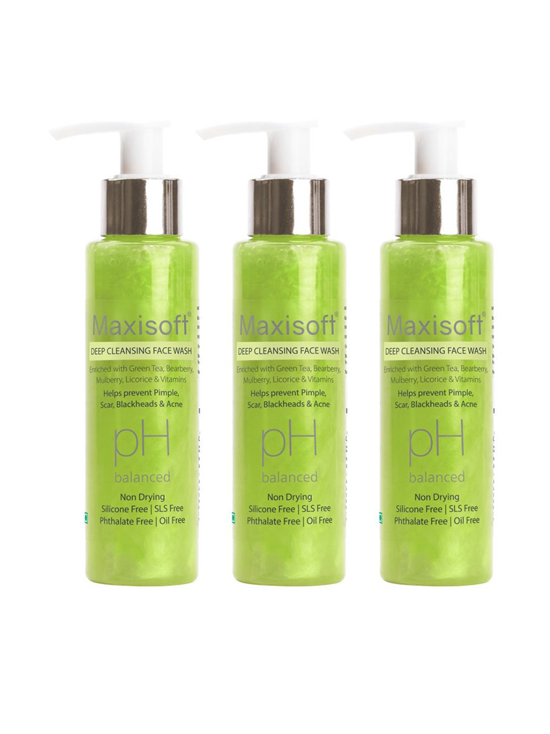 Maxisoft Unisex Set Of 3 Deep Cleansing Face Wash With Green Tea - 100ml Each