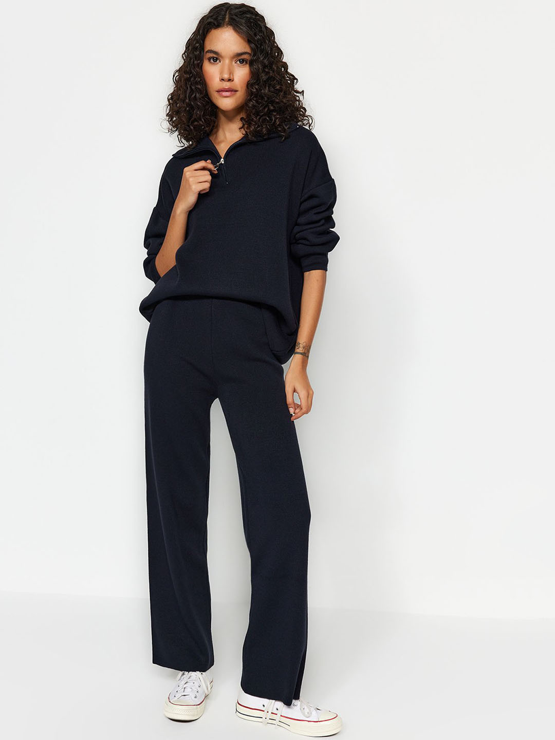 Trendyol Shirt Collar Acrylic T-Shirt With Trousers