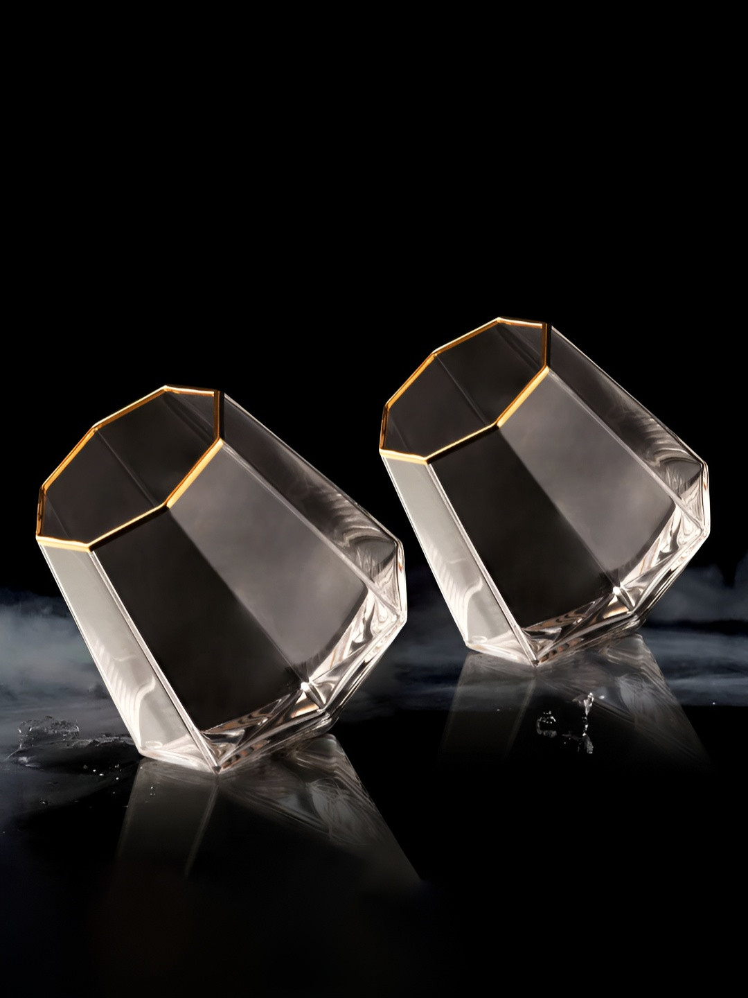 SMOKEY COCKTAIL Transparent 2 Pieces Diamond Shaped Dishwasher Safe Whisky Glass