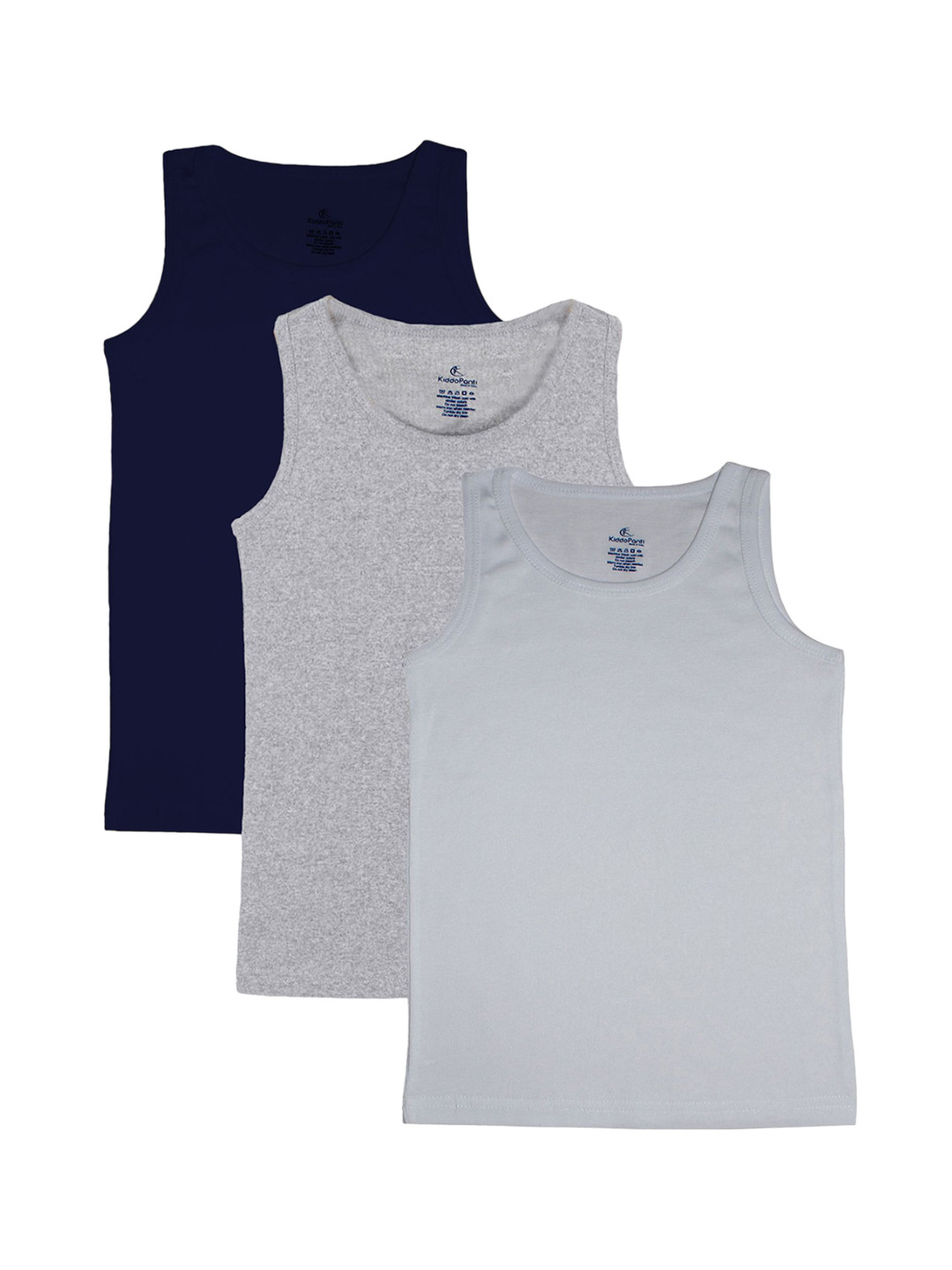 KiddoPanti Boys Pack Of 3 Pure Cotton Sleeveless Innerwear Vest AW24BVT005-N/GM/W