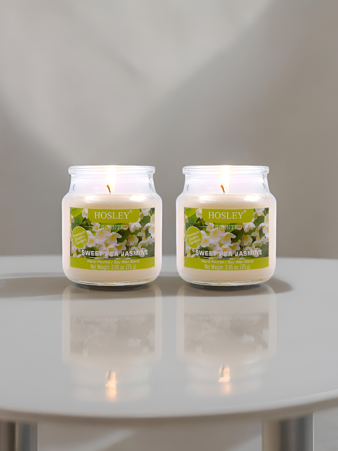 HOSLEY for Home Decoration 2Pcs Sweet Pea Jasmine Solid Geometric Regular Jar Candles